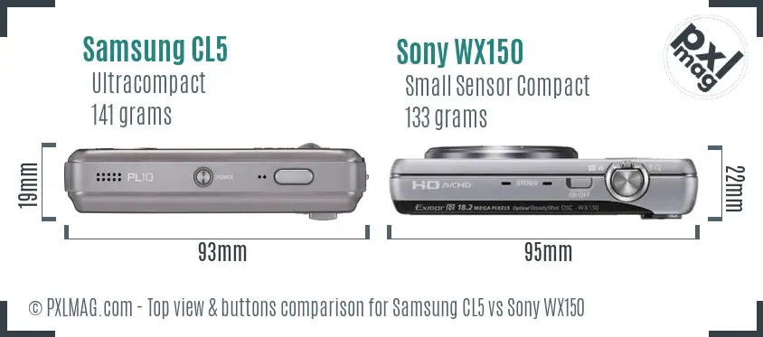 Samsung CL5 vs Sony WX150 top view buttons comparison
