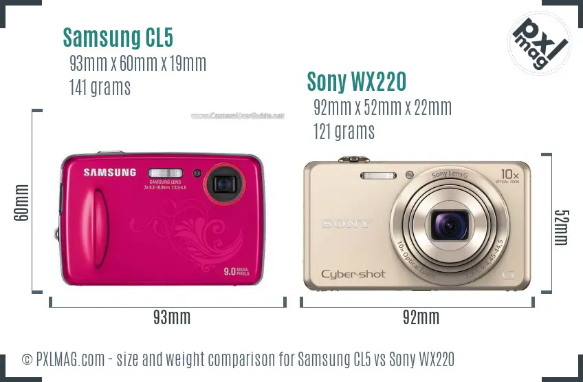 Samsung CL5 vs Sony WX220 size comparison