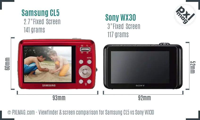 Samsung CL5 vs Sony WX30 Screen and Viewfinder comparison