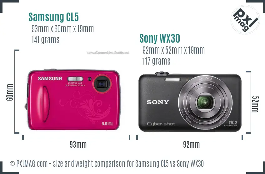 Samsung CL5 vs Sony WX30 size comparison