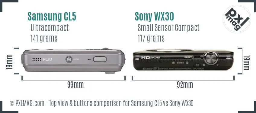 Samsung CL5 vs Sony WX30 top view buttons comparison