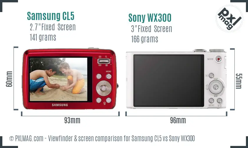 Samsung CL5 vs Sony WX300 Screen and Viewfinder comparison