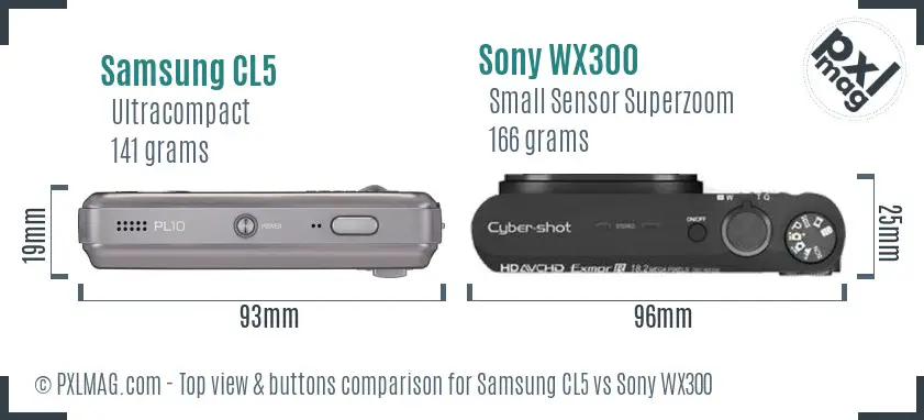 Samsung CL5 vs Sony WX300 top view buttons comparison