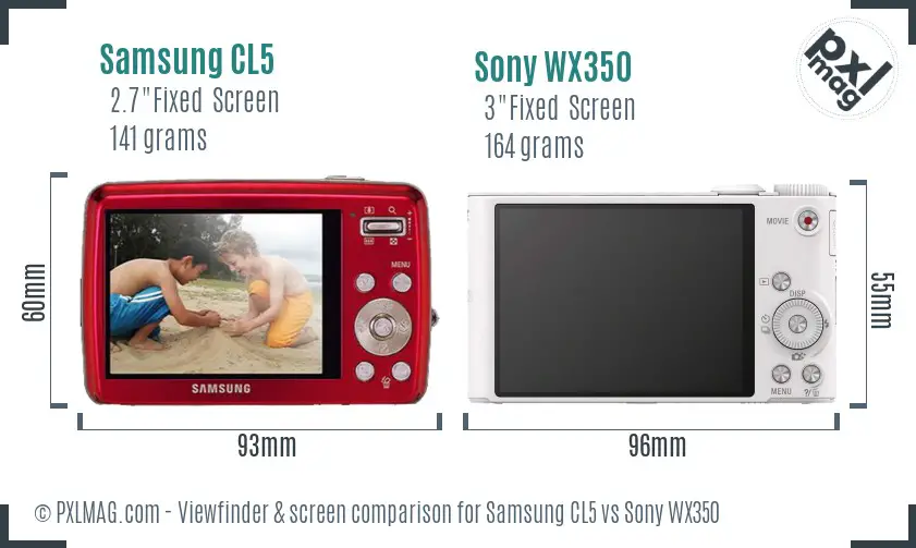 Samsung CL5 vs Sony WX350 Screen and Viewfinder comparison