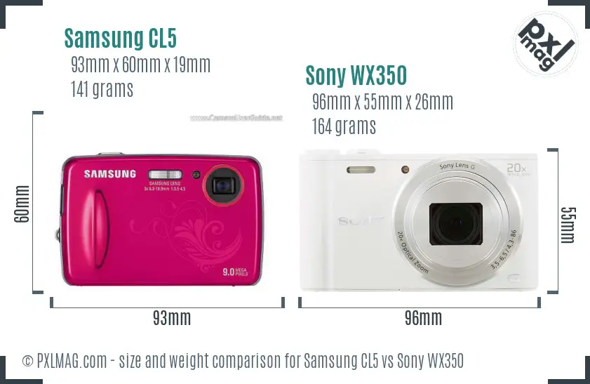 Samsung CL5 vs Sony WX350 size comparison