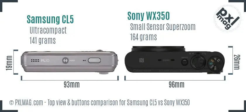 Samsung CL5 vs Sony WX350 top view buttons comparison