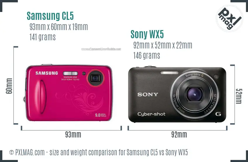Samsung CL5 vs Sony WX5 size comparison