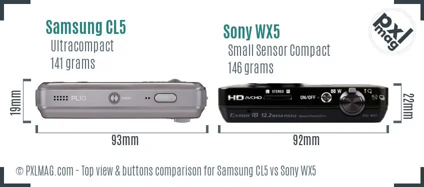 Samsung CL5 vs Sony WX5 top view buttons comparison