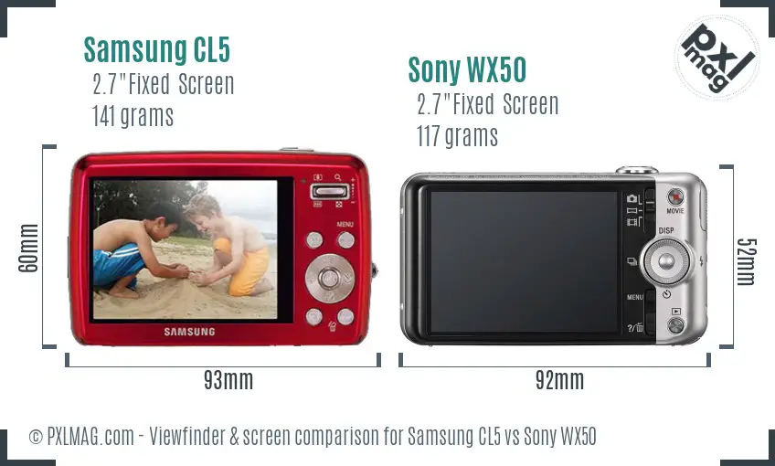 Samsung CL5 vs Sony WX50 Screen and Viewfinder comparison