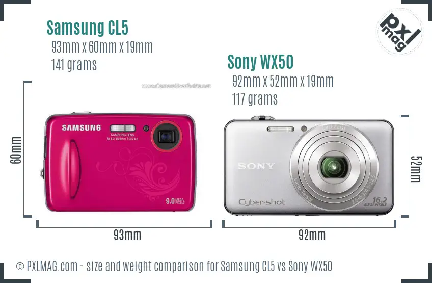 Samsung CL5 vs Sony WX50 size comparison