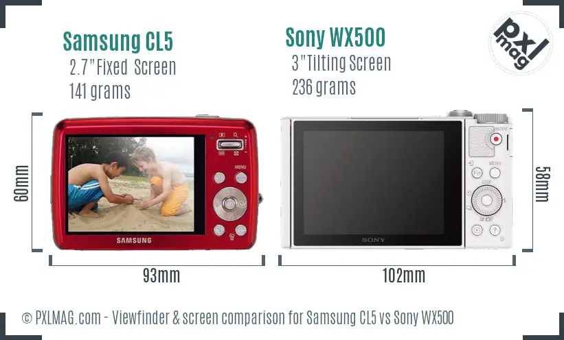 Samsung CL5 vs Sony WX500 Screen and Viewfinder comparison