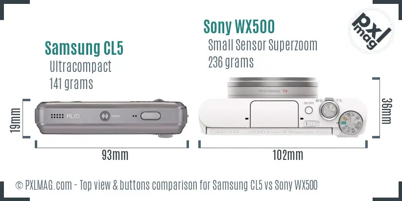Samsung CL5 vs Sony WX500 top view buttons comparison