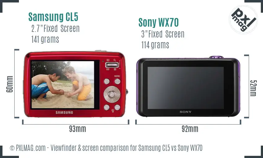 Samsung CL5 vs Sony WX70 Screen and Viewfinder comparison