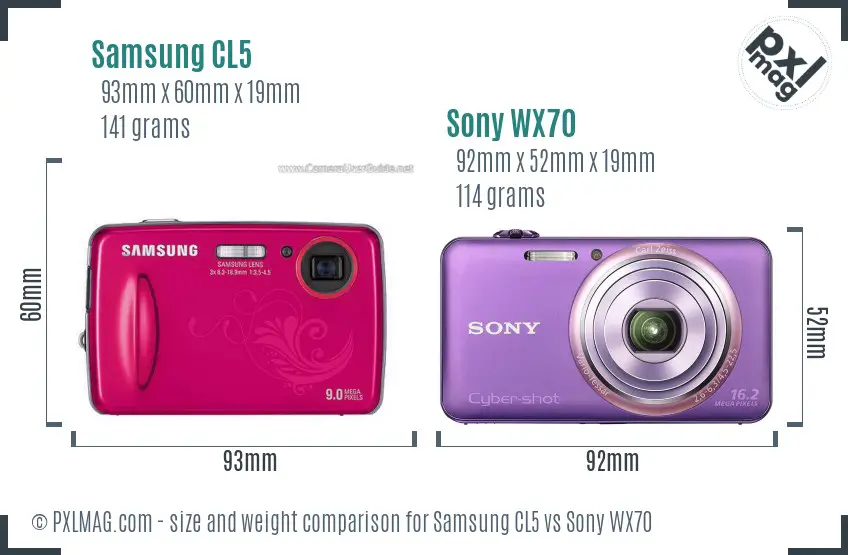 Samsung CL5 vs Sony WX70 size comparison