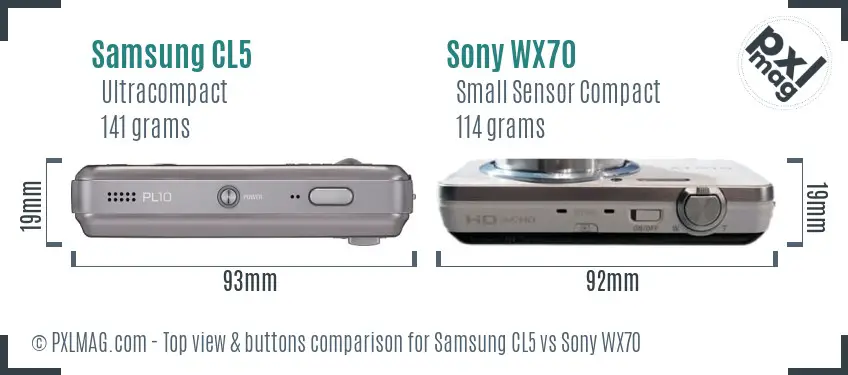 Samsung CL5 vs Sony WX70 top view buttons comparison