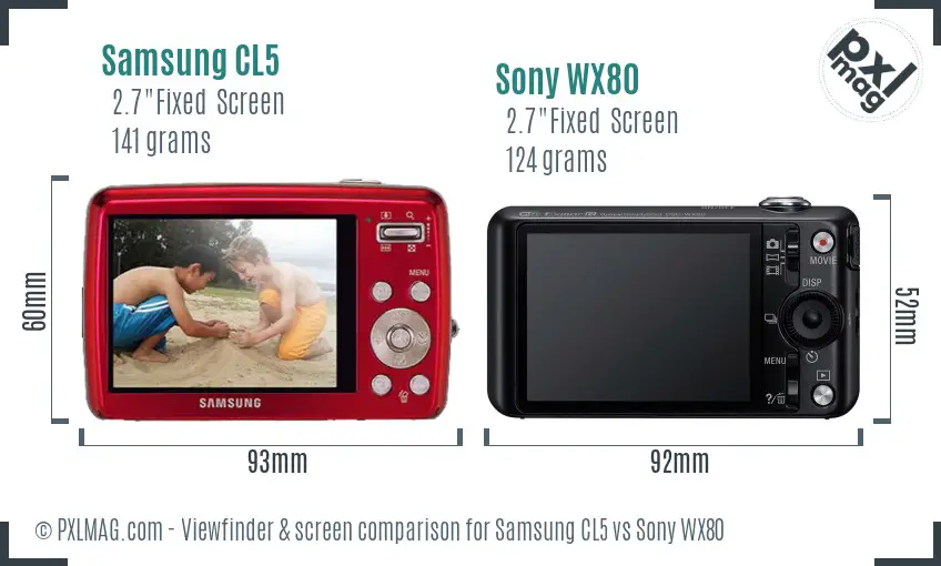 Samsung CL5 vs Sony WX80 Screen and Viewfinder comparison