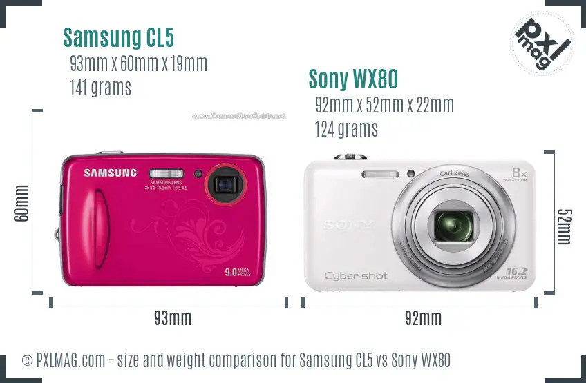 Samsung CL5 vs Sony WX80 size comparison