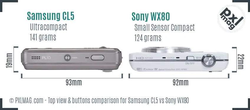 Samsung CL5 vs Sony WX80 top view buttons comparison