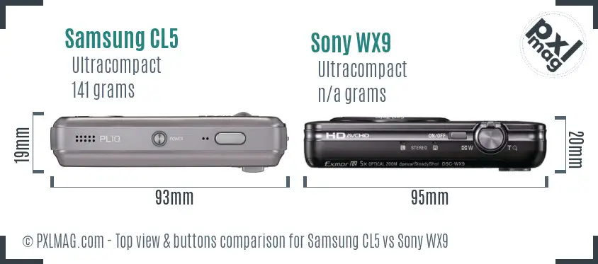 Samsung CL5 vs Sony WX9 top view buttons comparison
