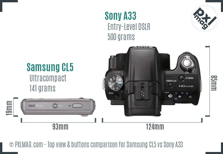 Samsung CL5 vs Sony A33 top view buttons comparison