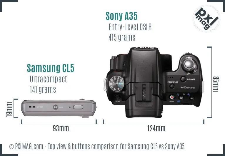 Samsung CL5 vs Sony A35 top view buttons comparison