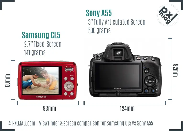 Samsung CL5 vs Sony A55 Screen and Viewfinder comparison