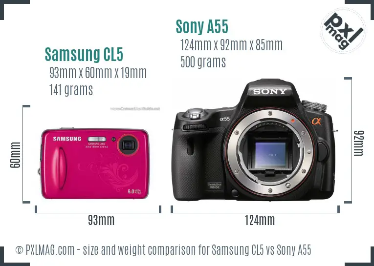 Samsung CL5 vs Sony A55 size comparison