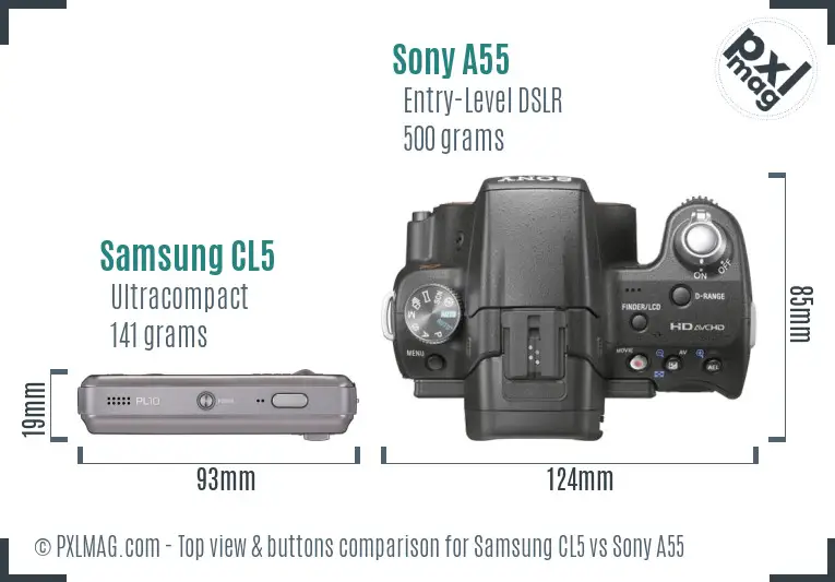 Samsung CL5 vs Sony A55 top view buttons comparison