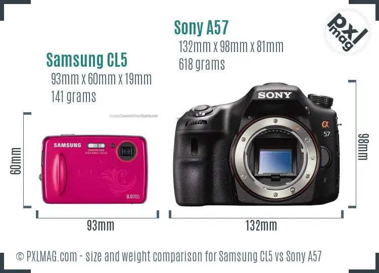 Samsung CL5 vs Sony A57 size comparison