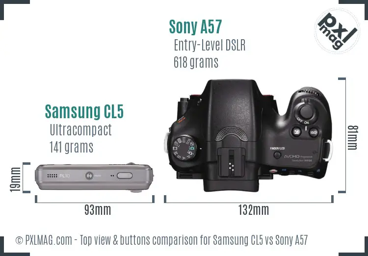 Samsung CL5 vs Sony A57 top view buttons comparison