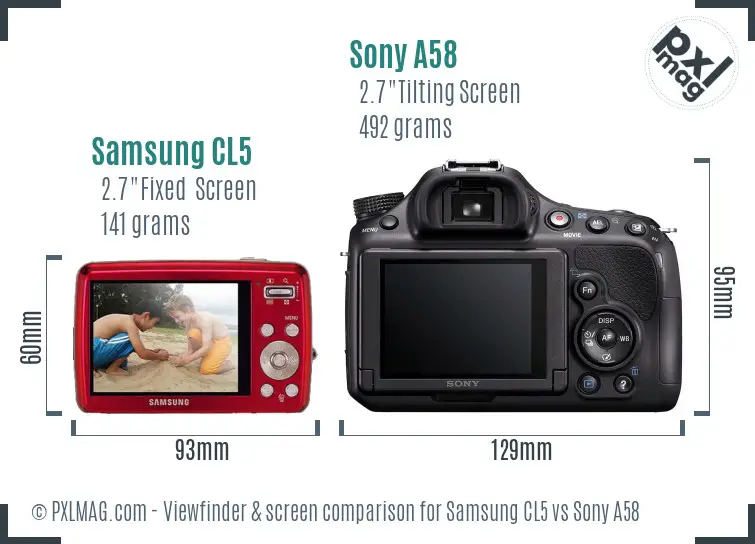Samsung CL5 vs Sony A58 Screen and Viewfinder comparison