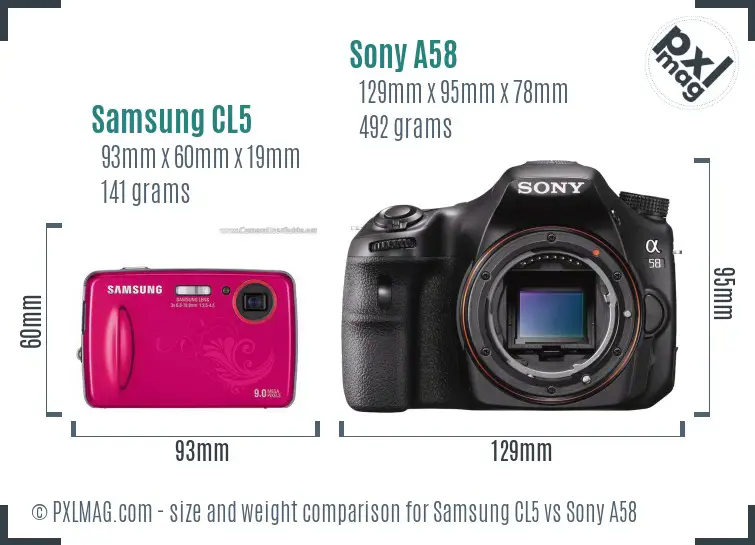 Samsung CL5 vs Sony A58 size comparison