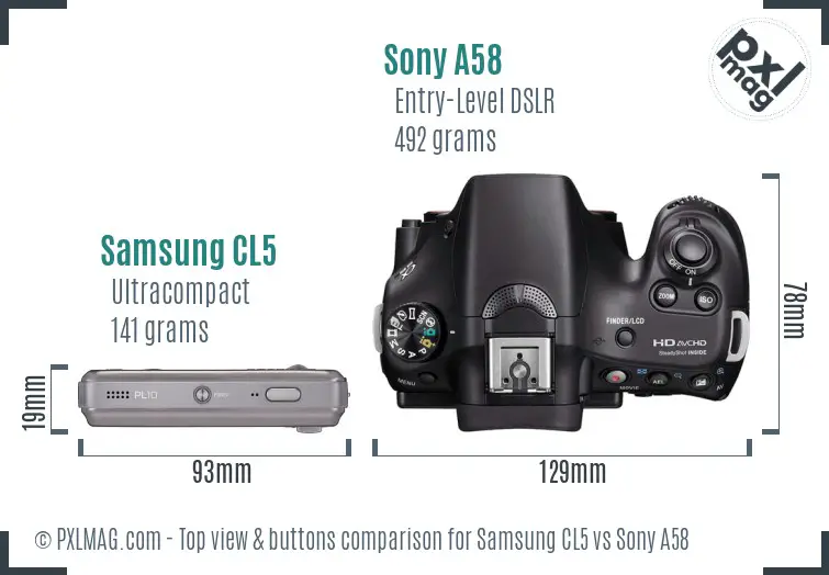 Samsung CL5 vs Sony A58 top view buttons comparison
