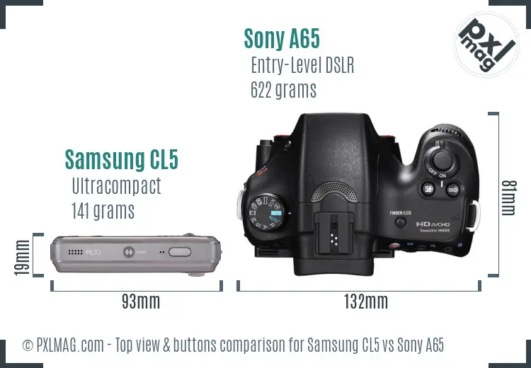 Samsung CL5 vs Sony A65 top view buttons comparison