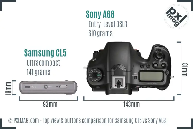 Samsung CL5 vs Sony A68 top view buttons comparison