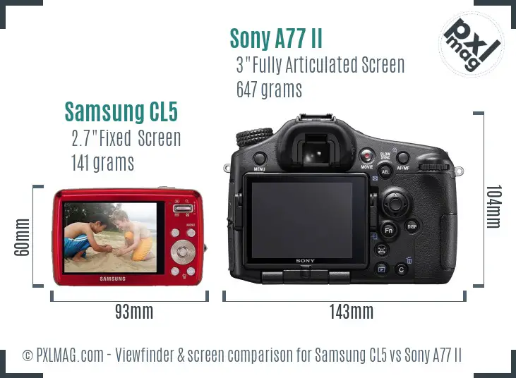 Samsung CL5 vs Sony A77 II Screen and Viewfinder comparison