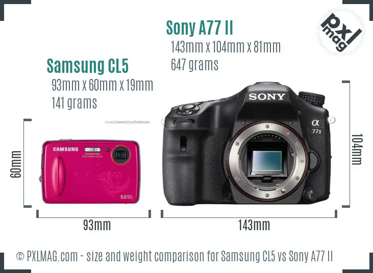 Samsung CL5 vs Sony A77 II size comparison