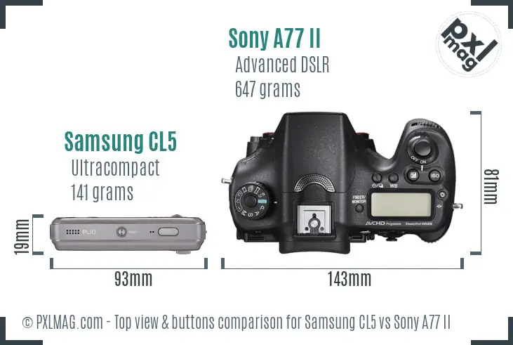 Samsung CL5 vs Sony A77 II top view buttons comparison