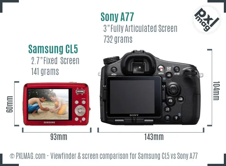 Samsung CL5 vs Sony A77 Screen and Viewfinder comparison