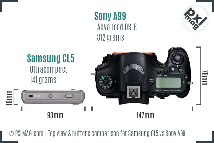 Samsung CL5 vs Sony A99 top view buttons comparison