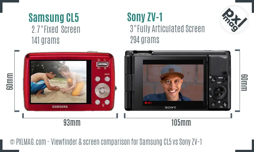 Samsung CL5 vs Sony ZV-1 Screen and Viewfinder comparison