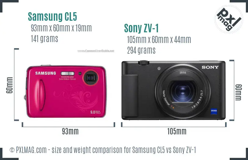 Samsung CL5 vs Sony ZV-1 size comparison