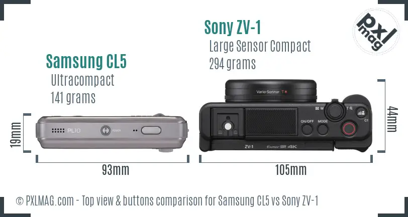 Samsung CL5 vs Sony ZV-1 top view buttons comparison