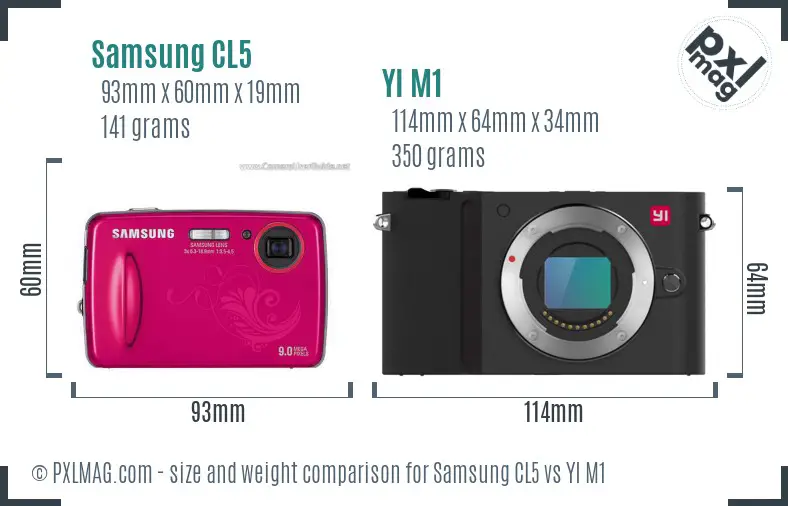 Samsung CL5 vs YI M1 size comparison