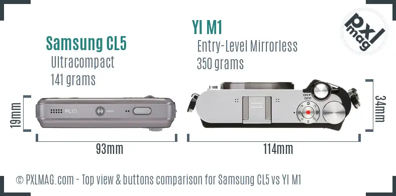 Samsung CL5 vs YI M1 top view buttons comparison