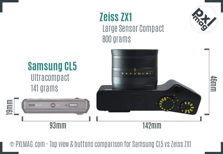 Samsung CL5 vs Zeiss ZX1 top view buttons comparison