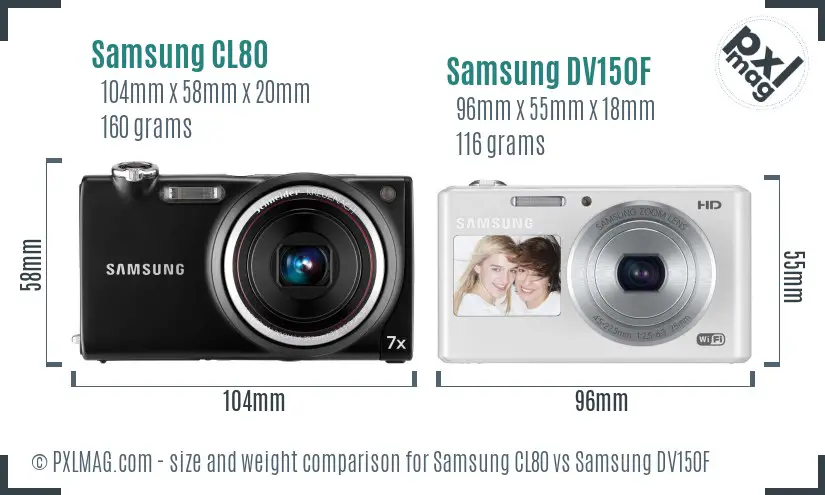 Samsung CL80 vs Samsung DV150F size comparison