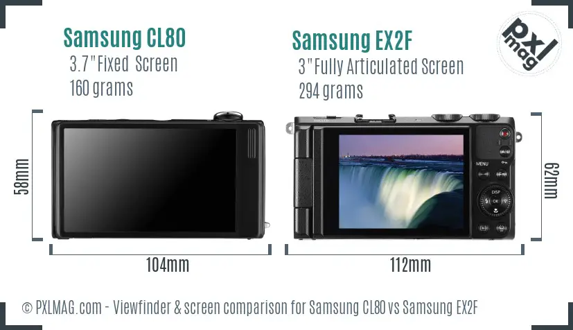 Samsung CL80 vs Samsung EX2F Screen and Viewfinder comparison