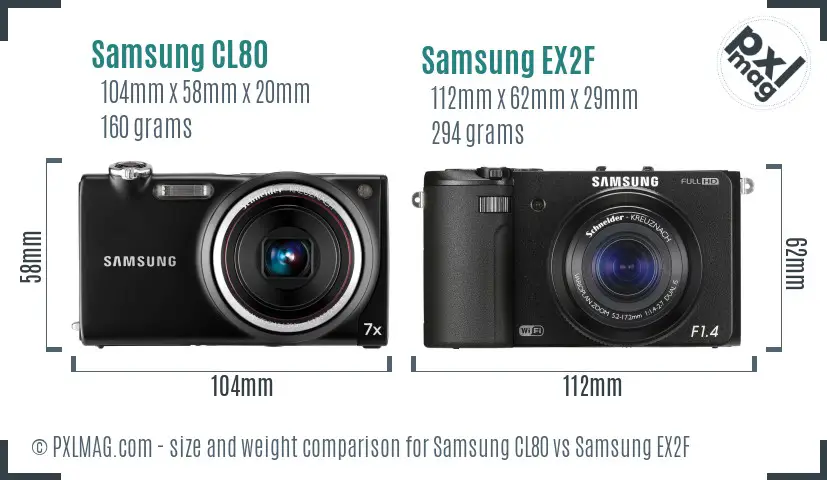 Samsung CL80 vs Samsung EX2F size comparison