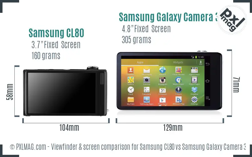 Samsung CL80 vs Samsung Galaxy Camera 3G Screen and Viewfinder comparison